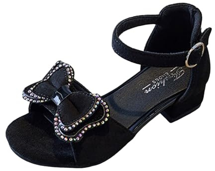 Genérico Productos Sandalias para niñas con diseño vibrante y princesa comodidad duradera sujeción segura tacón grueso con brillo de diamante ideal para y uso diario (Black, 28 Little Child)