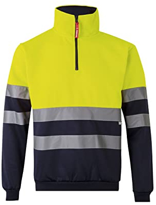 Velilla 305701 Sudadera de Alta Visibilidad Bicolor con Cremallera, Color Azul Navy y Amarillo Flúor, Talla L