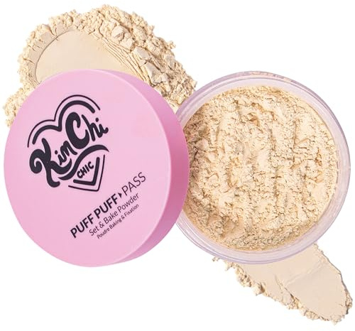 KimChiChic Beauty Puff Puff Pass Set and Bake Setting Powder for Makeup, Extra Fluffy Loose Face Powder Poof, Soft Natural Face Makeup for Uneven Skin Tone, 02 Banana