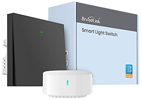 BroadLink Smart Wall Light Switch, 1-Gang Single Live Wire Switch, No Neutral or Capacitor Required, Push Button, Gray,Compatible with Alexa, Google Home and IFTTT, S3 Hub Required (With Hub)