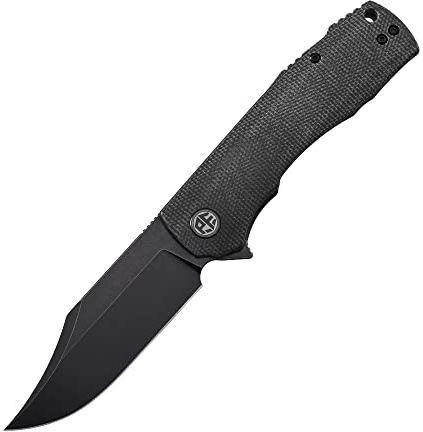 Petrified fish PFP03 Victor Cuchillo Plegable 3,58 inch Cuchilla de satén de acero K110 Micarta Mango EDC cuchillo de bolsillo (Black Stonewashed)
