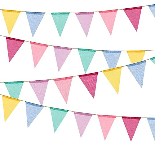 48Pcs Pennant Bunting Banner Flags, BetterJonny 4 Pack Colorful Burlap Triangle Flag Bunting for Party Christmas Birthday Bedroom Decoration (13 Feet)