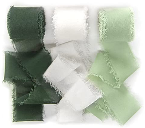 DUGEHO Geschenkband,Chiffon Schleifenband Schleifenband 3 Rollen Hochzeit Dekoband für Hochzeit Einladungen Brautstrauß Geschenk Wrapping Dekor DIY Handwerk(3,8cm x 6m,Grün Weiß)