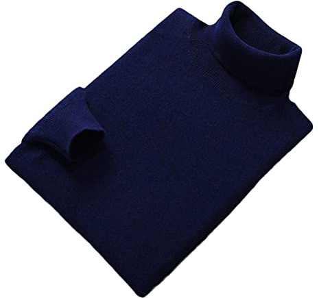 Herr kashmir bomullsblandning polokrage herr pullover pull homme neck jumper man hög krage stickad tröja, marinblå, XL