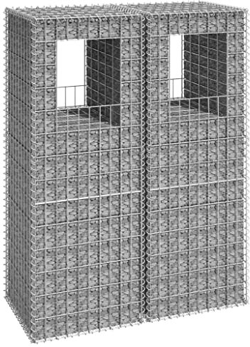 WIFESE Lot de 2 colonnes de gabion, 50 x 50 x 140 cm, pour plantes, parterre surélevé, gabion, clôture, panier à pierres, gabions, panier à plantes, gabions en fer