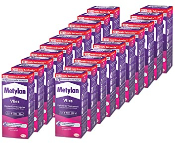 Metylan Vlies, Tapetenkleister für Vliestapeten mit glatter oder strukturierter Rückseite, einfach zu verwendender Tapetenkleister, Kleister mit hoher Ergiebigkeit, 20x180g