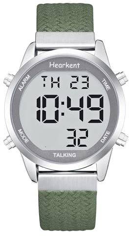 Hearkent Montre parlante pour Personnes âgées, Grand Nombre, Facile à Voir, Voix française Forte et Claire (Nylon Vert)
