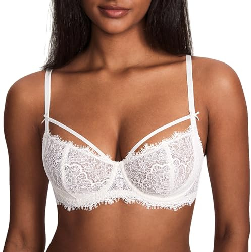 DOBREVA Femme Soutien Gorge Push Up Balconnet Grande Taille avec Armatures Sexy Dentelle Demi Blanc de Coco 95C