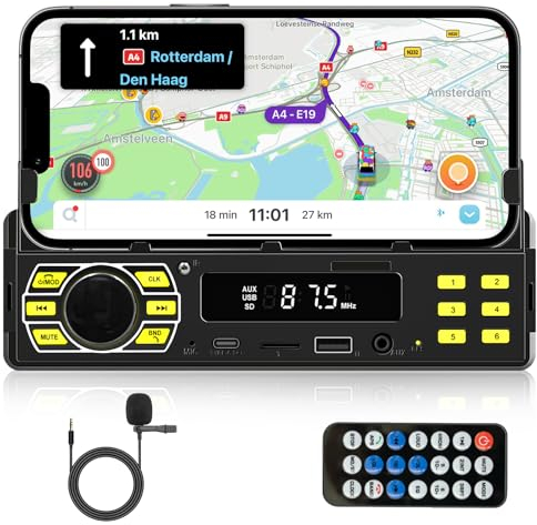 Hodozzy 1 Din Autoradio mit Bluetooth 1 Din Radio mit APP-Steuerung Auto MP3-Player Unterstützung Freisprecheinrichtung/U Disk/FM/TF-Karte/AUX/Sprachsteuerung Autoradio-Empfänger mit Telefon-Halter