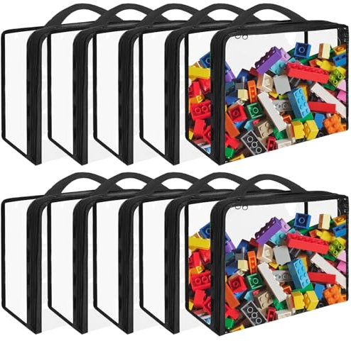 Hlimior 10 Pack Extra Large PVC Toy Storage Bags with Zippered Closure, Portable Toy Organizer for Board Games, Building Blocks, Books