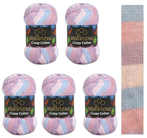 5 x 100 g ullbi galen bomull batik 500 gram med färggradient 55% bomull flerfärgad stickad ull virkad ull ull året runt ull (7 000 ljusblå rosa lila)