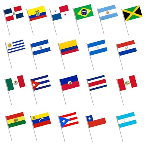 Lot de 21 drapeaux de pays d'Amérique latine pour la fête nationale des fêtes, défilés, drapeau à main, événements sportifs, décoration de bars, drapeaux d'Amérique latine, fanions