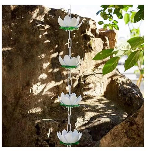 Le catene antipioggia sostituiscono i pluviali, le Catena raccogli pioggia bianca in alluminio, estensione for catene antipioggia da esterno Lotus for giardino, decorazione for la casa, raccoglitore d