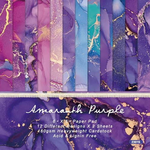 Sunch Craft 24 Sheets 6 x 6 Marble Pattern Gradient Color Scrapbook Paper Single-Sided Cardstock for Scrapbooking Journal Card Making (Purple)