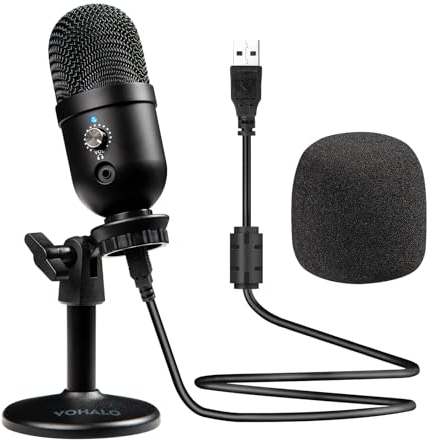 VOHALO Microphone USB, Cardioïde Condensateur Microphone Ordinateur pour Gaming, Streaming, Podcasting, Twitch, Youtube, Discord, Compatible avec Desktop Laptop Noir