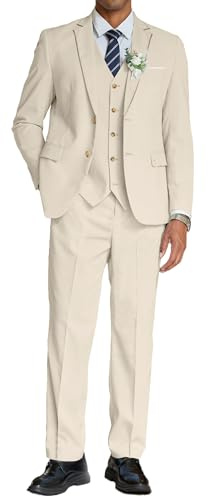 COOFANDY Mens Casual Linen Blazer Vest Pants 3 Piece Suits Lightweight Summer Beach Wedding Suit Jacket Pant Beige