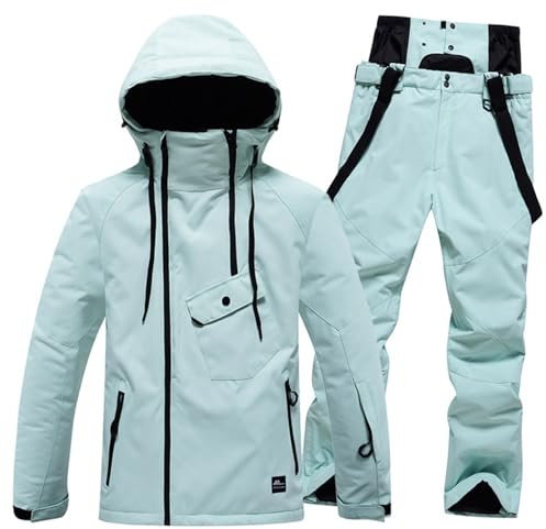 Generisch Damen Skijacke & Skihose Set Skianzug 2 teilig Schneeanzug Wasserdicht zum Skifahren Snowboarden Schneejacke Schneehose Warm Winterjacke mit Abnehmbare Kapuzen