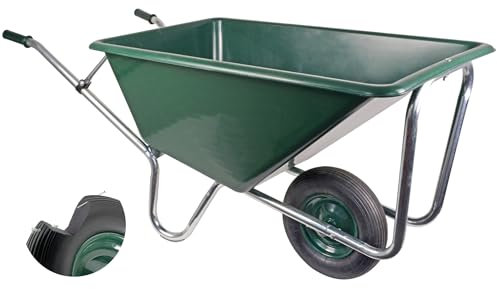 Matrix Schubkarre groß für Stall Pferde Hof Garten Laub Heu Gras Holz 240Liter 250kg Kunststoffwanne grün XXL Vollgummirad verzinkter Rahmen Großmuldenkarre Gartenkarre Landwirtschaftskarre