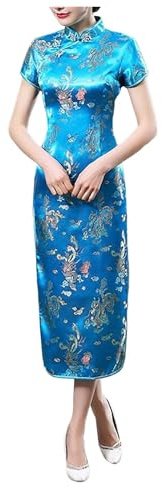 Damen Vintage Drache und Phoenix Kurze Qipao Elegante Frauen Cheongsam Mandarin Kragen Sexy Mini Chinesische Kleid Oversize Comfy