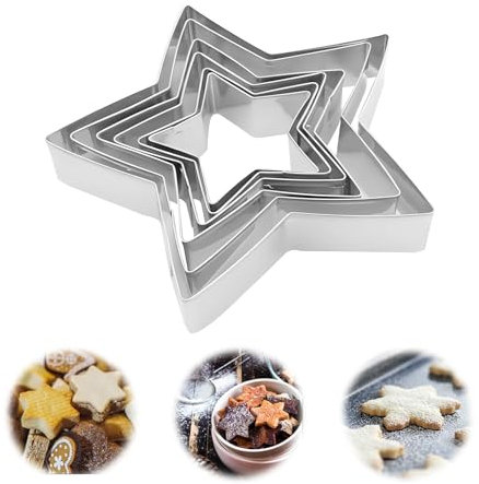 5 Pcs Star Cookie Cutters Set,Star Cutters for Baking Stainless Steel,Five-Pointed Shaped Biscuit Molds,Cutter Christmas Baking Molds,for Christma Foods Shapes Cookies Cakes Kids Party