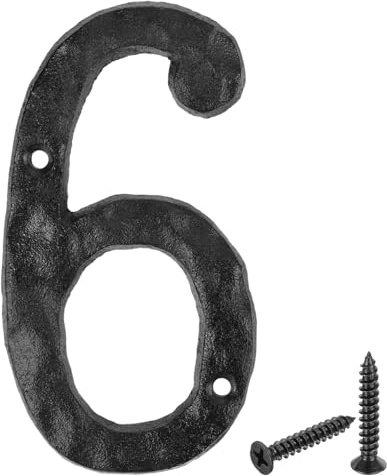 QUARKZMAN Número para Casa, 6, 14 x 0.7cm Números de Hierro Fundido, Números Signos de Dirección Vintage, para Pared, Casa, Calle, Oficina, Buzón, con 2 Tornillos, Negro