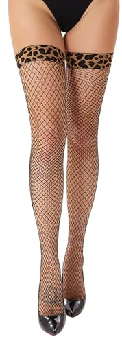 AffeGifts Bas Resille Femme, Antidérapant Leopard Bas Femme Sexy silicone Soie Sexy Noir Pour Tous Les Jours et Les Fêtes
