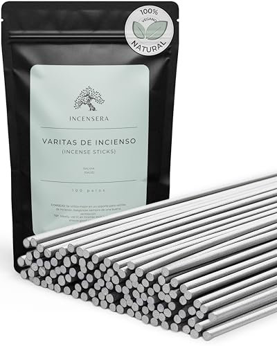Incensera Incenso Salvia Bianca – 100 bastoncini incenso naturali – Purificazione, Meditazione & Yoga – Incensi Non Tossici per Casa – Set Regalo Spirituale