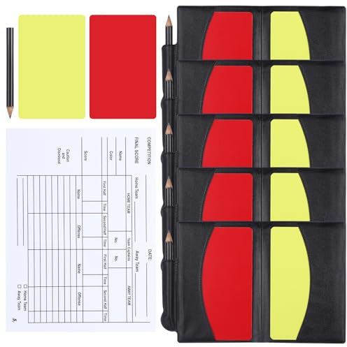 YBEATY 5 Set Soccer Referee Card Set Wear Resistant Referees Cards Red and Yellow Warning Cards with Record Paper Pencil Card Storage Wallet Soccer Referee Kit for Volleyball Training Sports Games