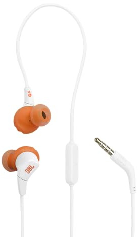 JBL Endurance Run 3 trådbundna sporthörlurar med FlipHook och TwistLock-teknik, IP65 dammtät och vattentålig, JBL Pure Bass Sound, In-Line mikrofon och fjärrkontroll, USB-C, vit