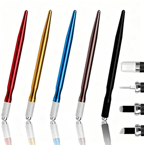 5 PCS Microblading Pens, Colorful Professional Manual Eyebrow Tattoo Pen for Permanent Makeup, Durable Aluminum Microblading Pen for Natural Hair Strokes & Semi-Permanent Makeup
