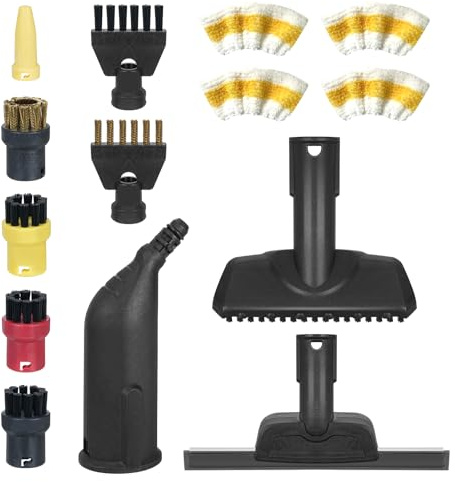 Fizzyo14 Piezas Accesorios para Limpiador A Vapor Kärcher SC1 SC2 SC3 SC4 SC5 Juego de Limpieza con Boquilla Manual/Boquilla Curva/Cepillo Redondo/Cepillo Plano/Rascador de Ventana/Paño de Microfibra