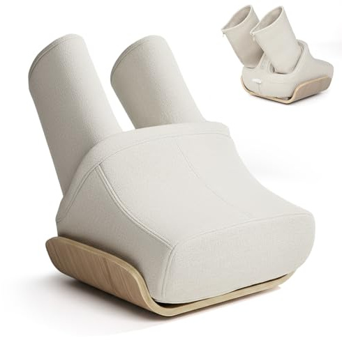RelaxRelife appareil de massage des pieds Shiatsu avec fonction chauffante, massage pneumatique des mollets et rouleaux, appareil de massage des jambes pour usage domestique, beige