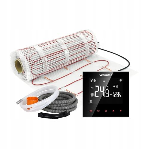 WARMTEC Chauffage au sol électrique 170 W/m² | Tapis chauffant autocollant avec thermostat pour chaleur sous le carrelage | Chauffage au sol avec classe de protection IPX7 | SRT Noir 5 m²