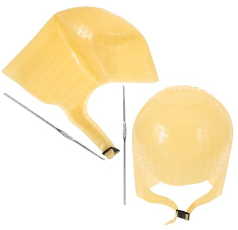 HAKIDZEL Juego de 2 Gorras de Silicona Reutilizables para Mechas con Aguja Gancho, Color Marrón, Tapa para Teñir Cabello en Salones y Uso Doméstico, Herramientas Profesionales para