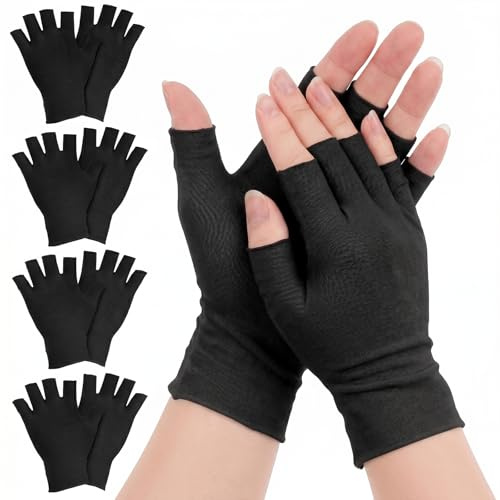 5 pares de guantes de algodón para dermatitis atópica, guantes sin dedos negros, guantes hidratantes para manos secas, dormir, pantalla táctil, spa tratamiento de la piel