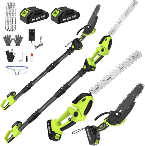 Motosega e Tagliasiepi con Asta Telescopica, 4 in 1 Kit Potatura Sega Elettrico Mini Motosega, 4* Catene 6, 2 * 4000 mAh Batterie Ricaricabili per Tagliare Giardini, Arbusti, Rami