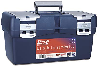 Tayg Caja Herramientas 16, Bandeja Doble Capacidad, Cierres Metálicos, Caja de Herramientas de Polipropileno, Soporta hasta 120 kg, Medidas 500 x 258 x 255 mm, Azul/Rojo