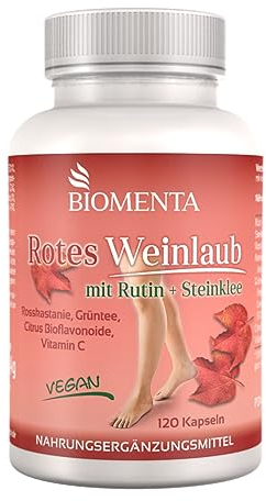 BIOMENTA Rotes Weinlaub Kapseln – 120 St. - Wirkstoffkomplex mit Rosskastanie, Rutin, Steinklee, Vitamin C - vegan + hochdosiert - Premiumqualität