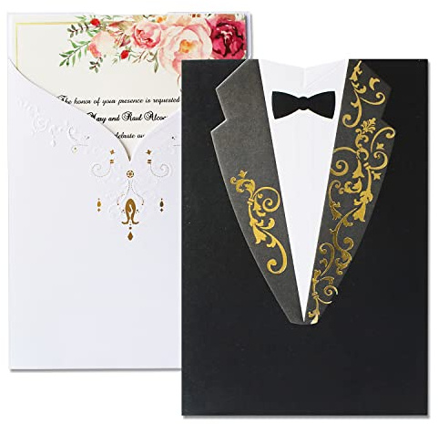 Hosmsua 20x inviti da matrimonio bianco e nero bronzante con sposo e sposa invito a nozze carte per festa di matrimonio, Trifold Inserts (20 pezzi)