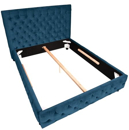 Riess Ambiente Elegantes Doppelbett Paris 180x200cm dunkelblau Samt Chesterfield Design Ehebett Bett