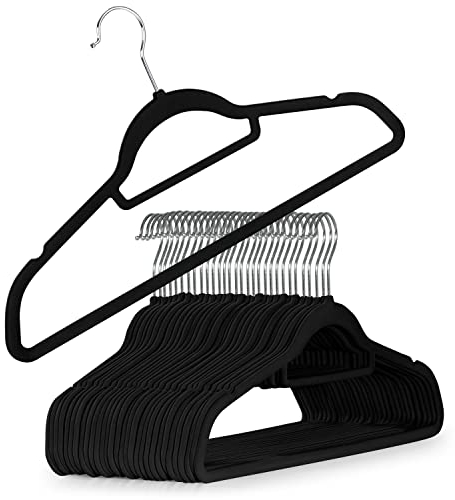 Blumtal Kleiderbügel 30 Stück - Kleiderbügel Samt 360° drehbar und belastbar - Kleiderbügel platzsparend und rutschfest - Kleiderbügel Schwarz mit Samtbezug - Samtbügel - Kleiderbügel Samt Schwarz