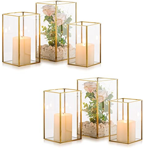 NUPTIO Kerzenständer Glas Windlicht Groß Kerzenhalter Stumpenkerzen