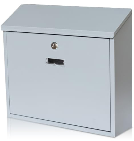 xhlokk Wall Mount Locking Mailbox, Grey Modern Mail Box for Outside, Galvanized Steel Large Capacity 14 Mailbox for House, Apartment, Porch, Fence