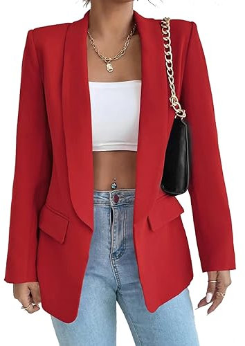 LIAOPUFUS Femme Blazer Slim Fit Elégant à Manches Longues Costume à Revers Business Veste de Costume Tailleur Bureau d'affaires avec Poches Couleur Variétée(L,Rouge)