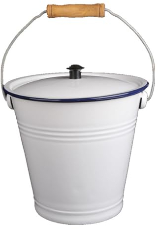 BURLOE Secchio Smaltato, d'Acqua in Metallo con Manico Legno, Secchiello per Il Ghiaccio, Brocca Latte, Vaso, Vaso da Camera, Sputacchiera, Orinatoio, Cenere, Strumenti Caminetto,Bianca,9L