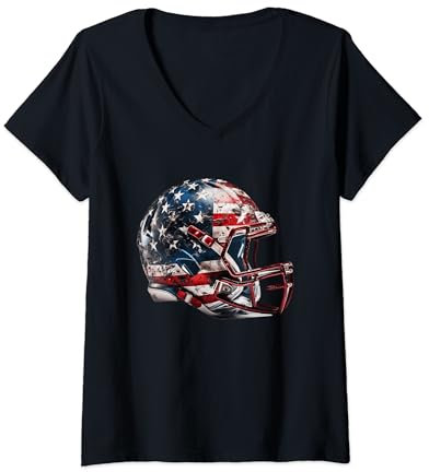 Damen American Football Helm USA Flagge T-Shirt mit V-Ausschnitt
