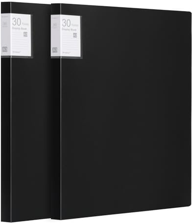 Srvnpioy 2 Stück A3 Päsentationsdisplay Buch, Sichtbuch in A3 Format, Mit 30 Klarsichthüllen für 60 Blatt, für Kunstwerke, Urkunden, Portfolio, Schwarz