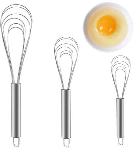 SOGHO 3 Stücke Flacher Schneebesen Edelstahl,Schneebesen,Handschneebesen,Schneebesen Set Küchen Für Mischen,Rühren Von Teig,Eiern, Aufschäumen,Schlagen,Hohe Qualität Whisk Für Esszimmer