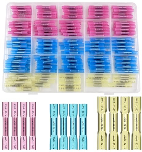 Legpador 200 Piezas Conectores de Cable Termoretractil, Terminales Eléctricos Termorretráctiles, Conector a Tope Termorretráctil Empalme Eléctrico, (Rosa, Azul, Amarillo) para Automotriz, Marino