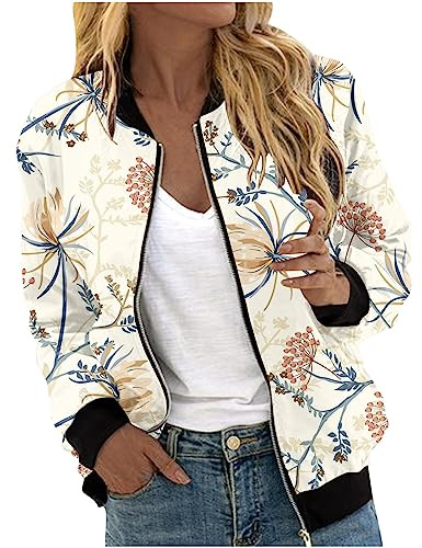 Chaqueta bomber para mujer, chaqueta de primavera con estampado floral, chaqueta ligera de verano, cremallera corta, chaqueta de piloto, chaqueta fina de manga larga, chaqueta de entretiempo, chaqueta